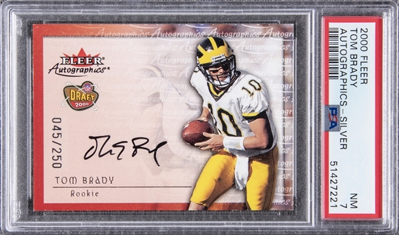 2000 Fleer Autographics Silver Tom Brady Signed Rookie Card (#045/250) - PSA NM 7